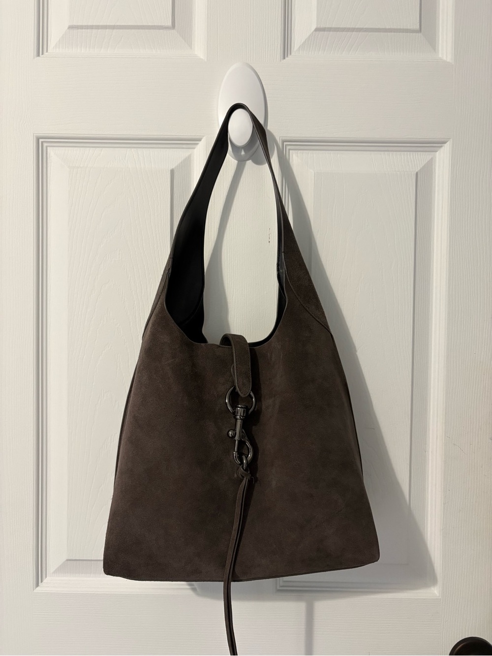 Suede Shoulder Hobo Bag in Dark  Charcoal